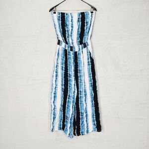 Peyton Jensen Sienna Cropped Striped Lined Pocket Strapless Jumpsuit Romper P539